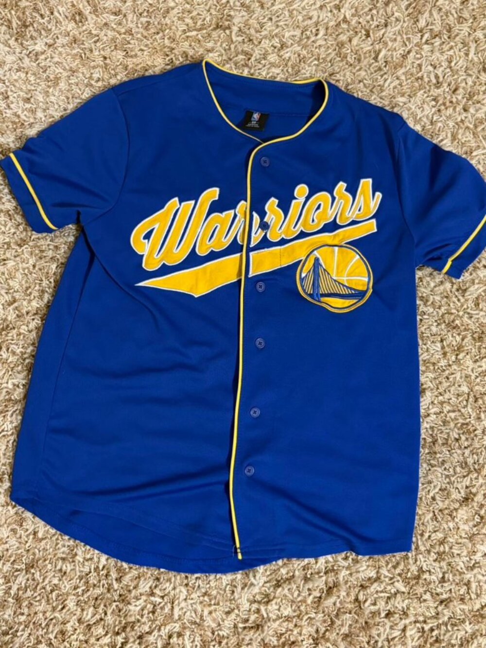 NBA Golden State Warriors Steph Curry Blue Button Up Jersey Mens M 🏀
